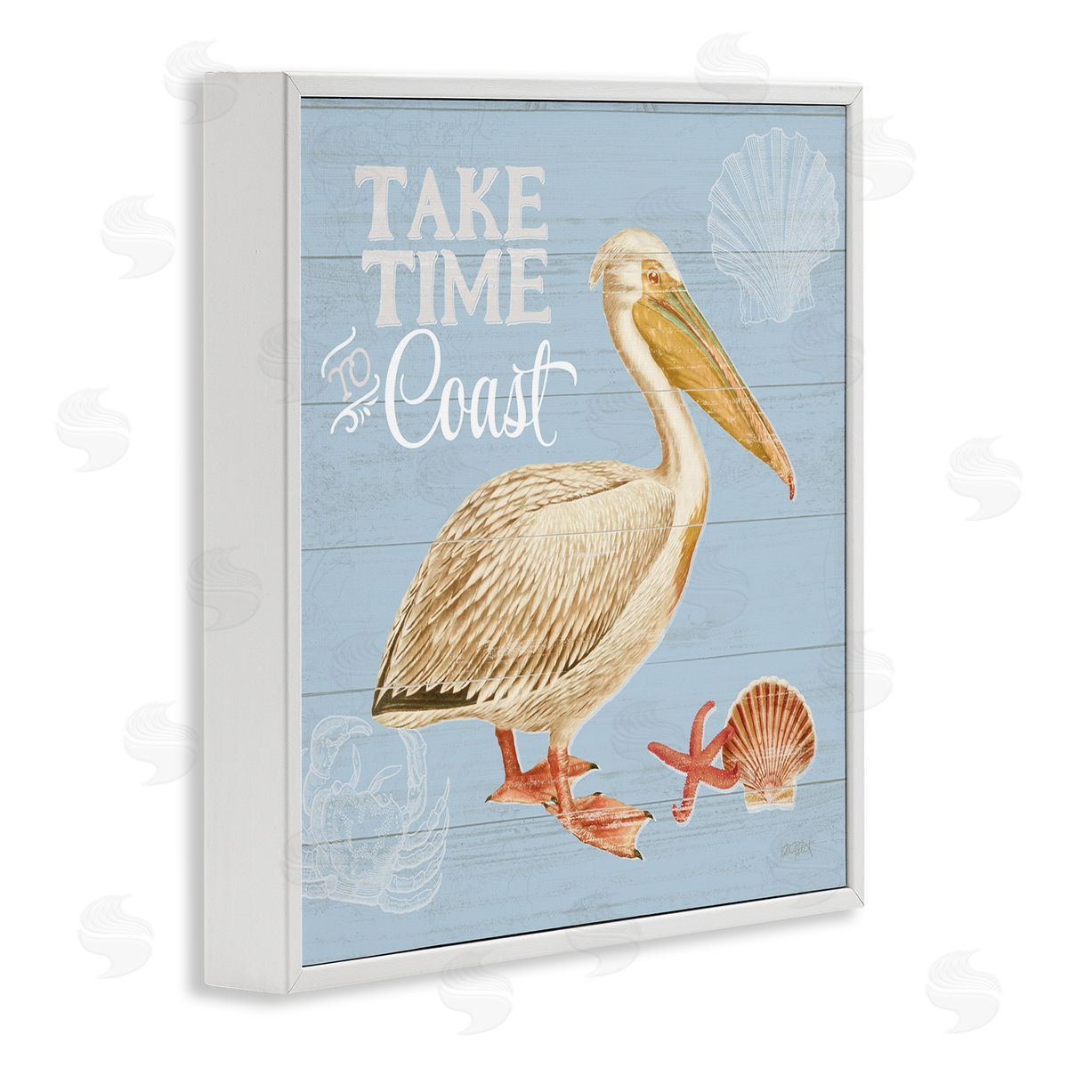 Katie Pertiet Time To Coast Nautical Pun Pelican White Framed Glicee Wall Art Print