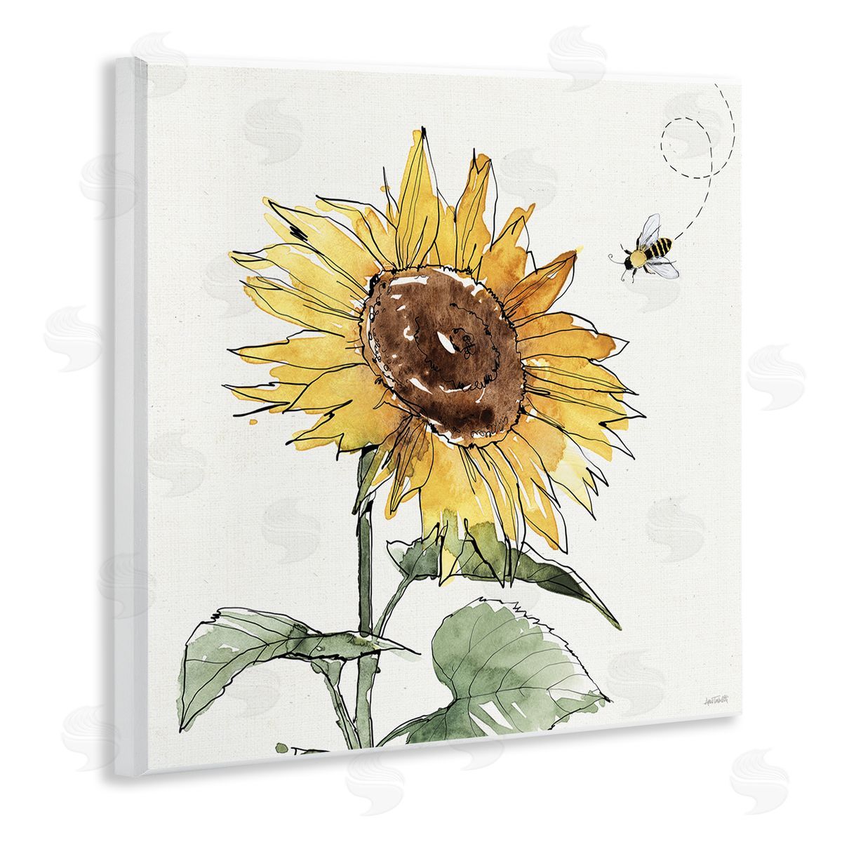 Cheerful Sunflower Buzzing Bee Wood Plaque Wall Art, Home Decor by Anne Tavoletti