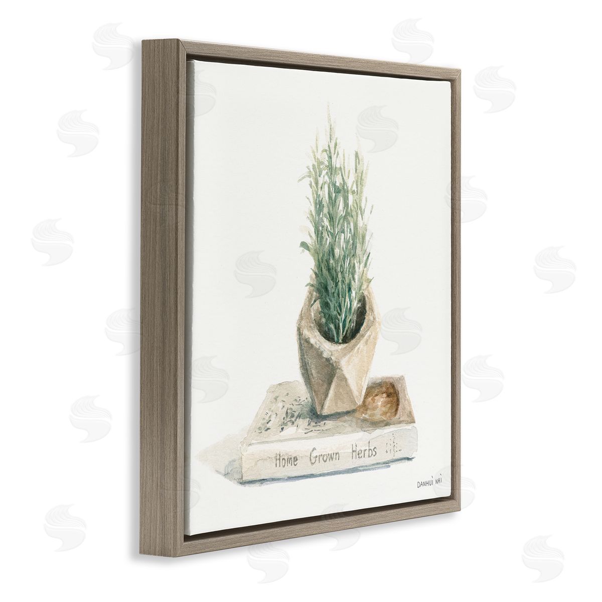 Danhui Nai Modest Herb Planter Book Brown Floating Frame Canvas Wall Art Print