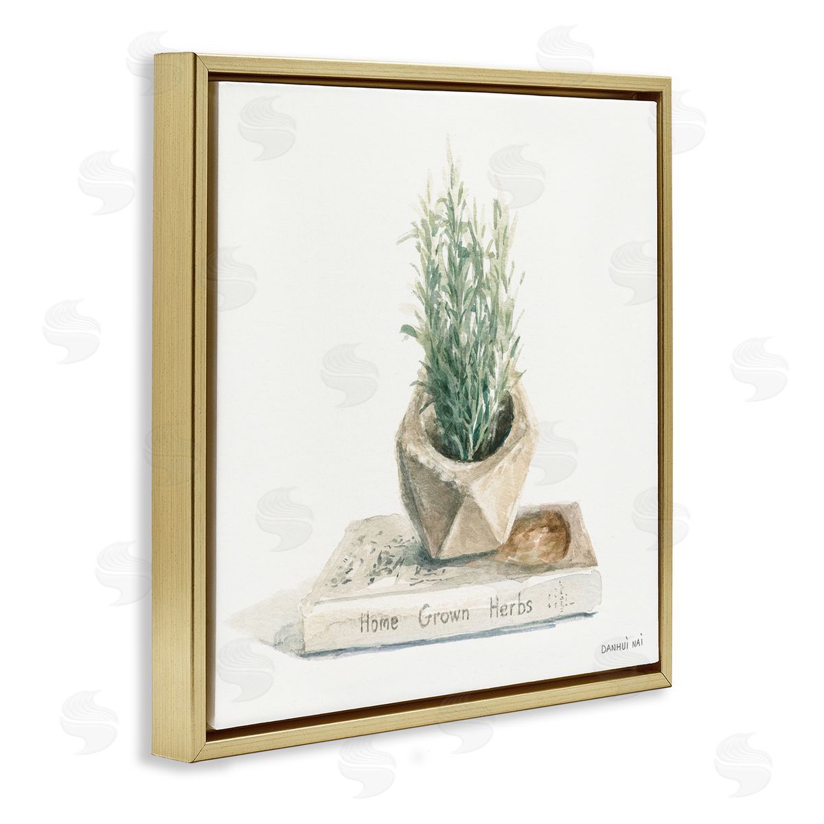 Danhui Nai Modest Herb Planter Book Gold Floating Frame Canvas Wall Art Print