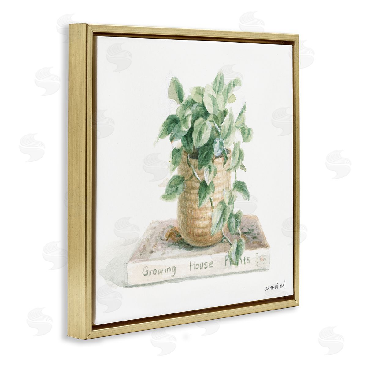 Danhui Nai Potted Plant on Garden Book Gold Floating Frame Canvas Wall Art Print