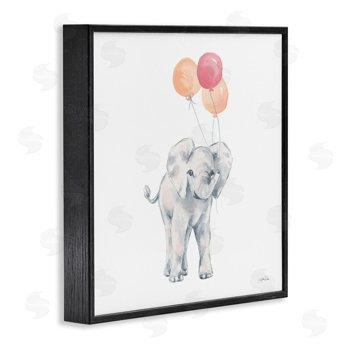 Katrina Pete Smiling Elephant Orange Balloons Black Framed Glicee Wall Art Print
