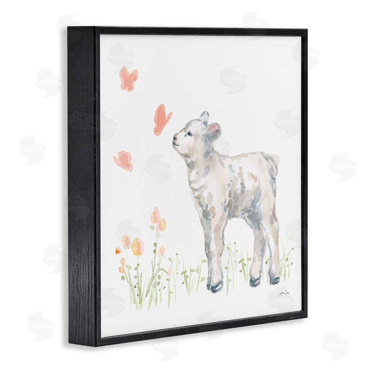 Katrina Pete Sweet Baby Lamb Butterfly Meadow Black Framed Glicee Wall Art Print