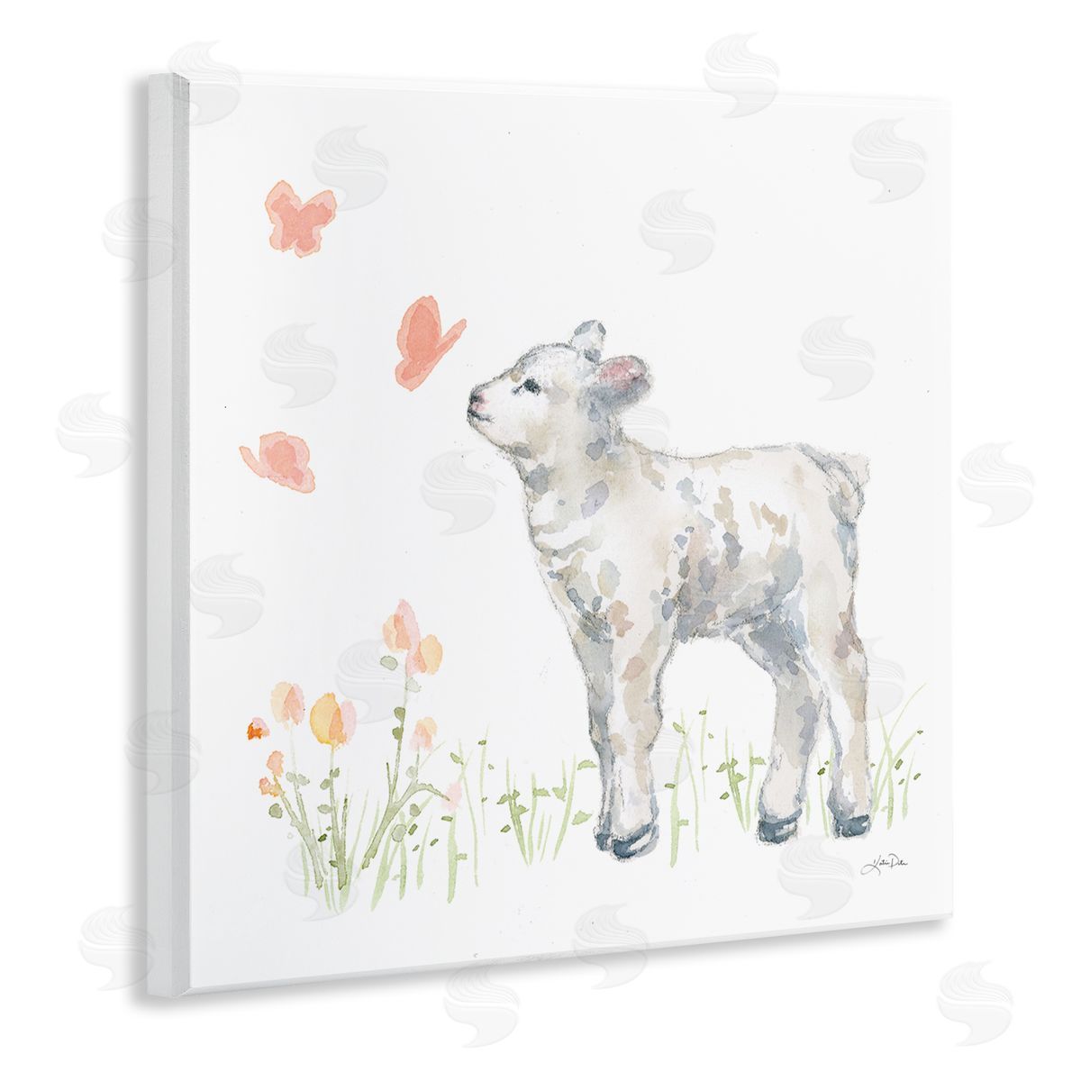 Katrina Pete Sweet Baby Lamb Butterfly Meadow Wooden Wall Plaque Art Print