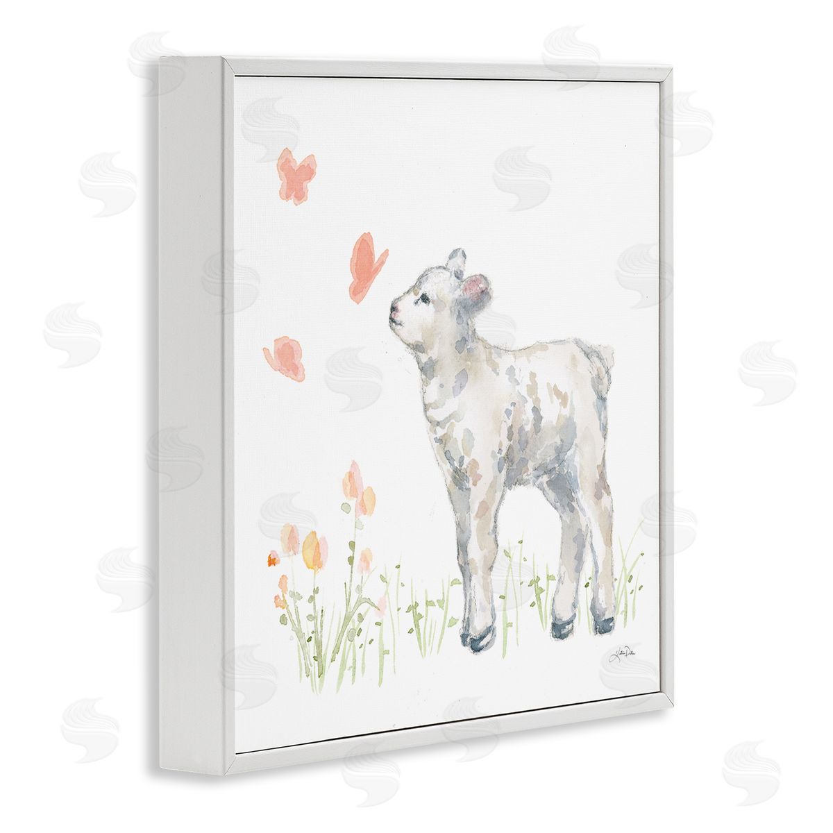 Katrina Pete Sweet Baby Lamb Butterfly Meadow White Framed Glicee Wall Art Print