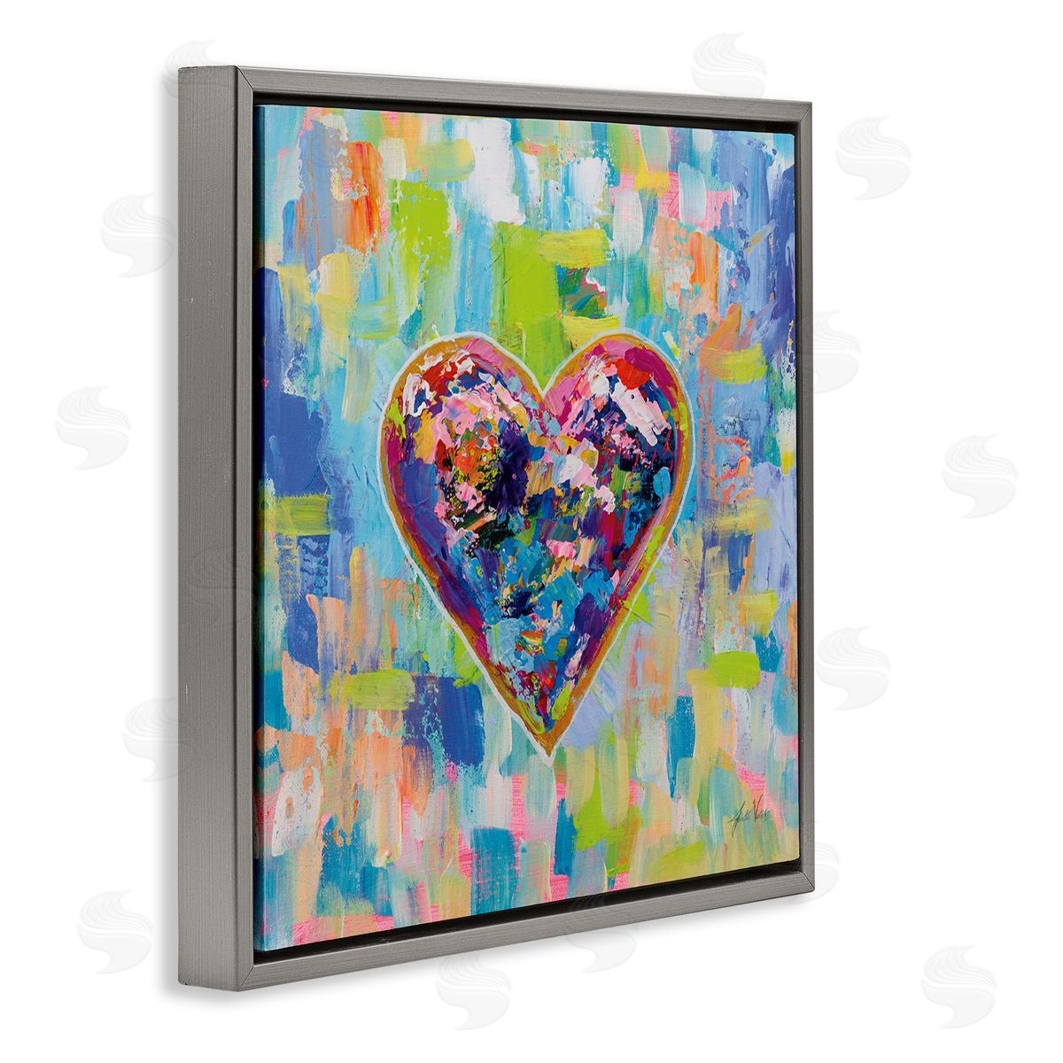 Jeanette Vertentes Contemporary Urban Style Heart Shape Gray Floating Frame Canvas Wall Art Print