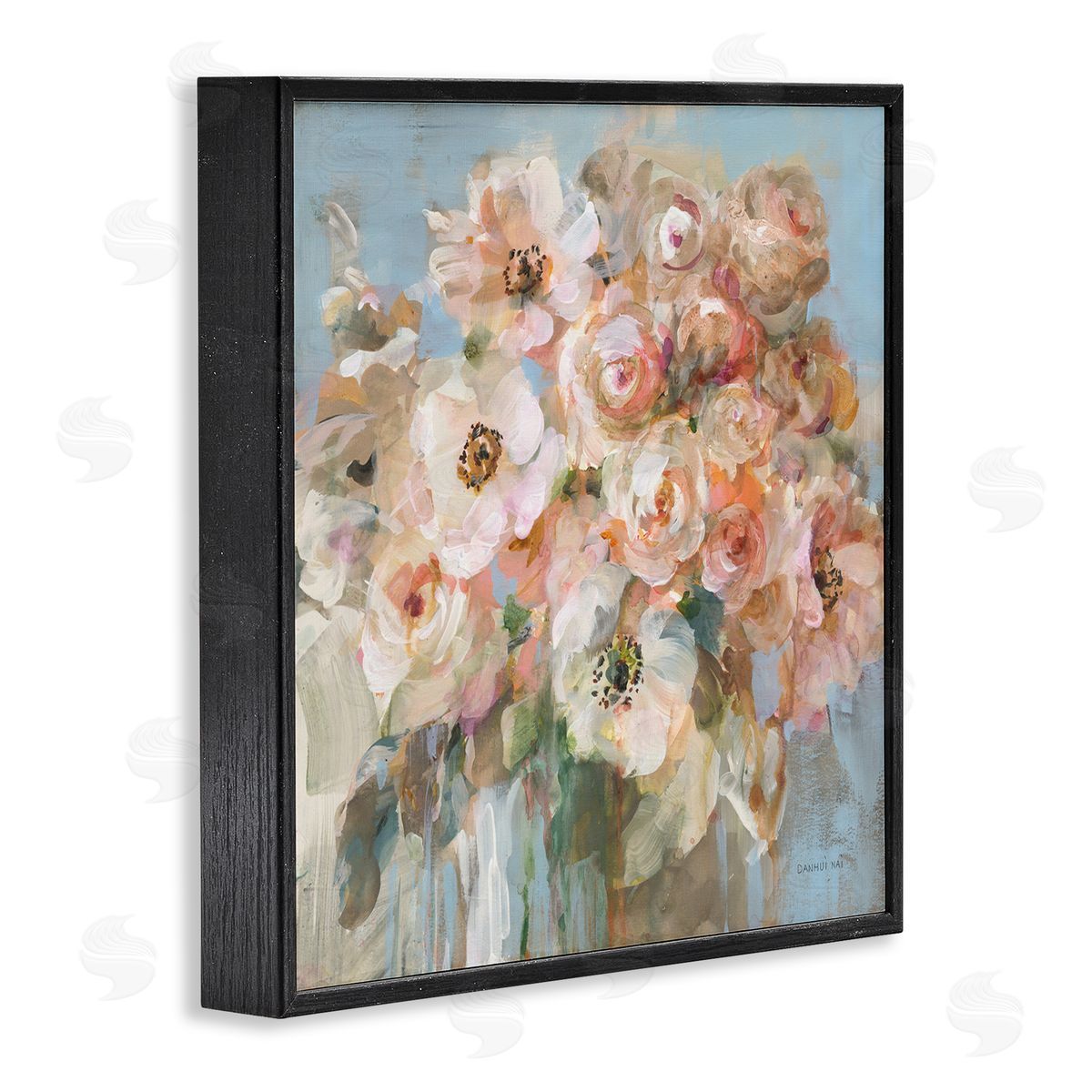 Blushing Bouquet Pink White Floral Black Frame Print Wall Art, Home Decor by Danhui Nai