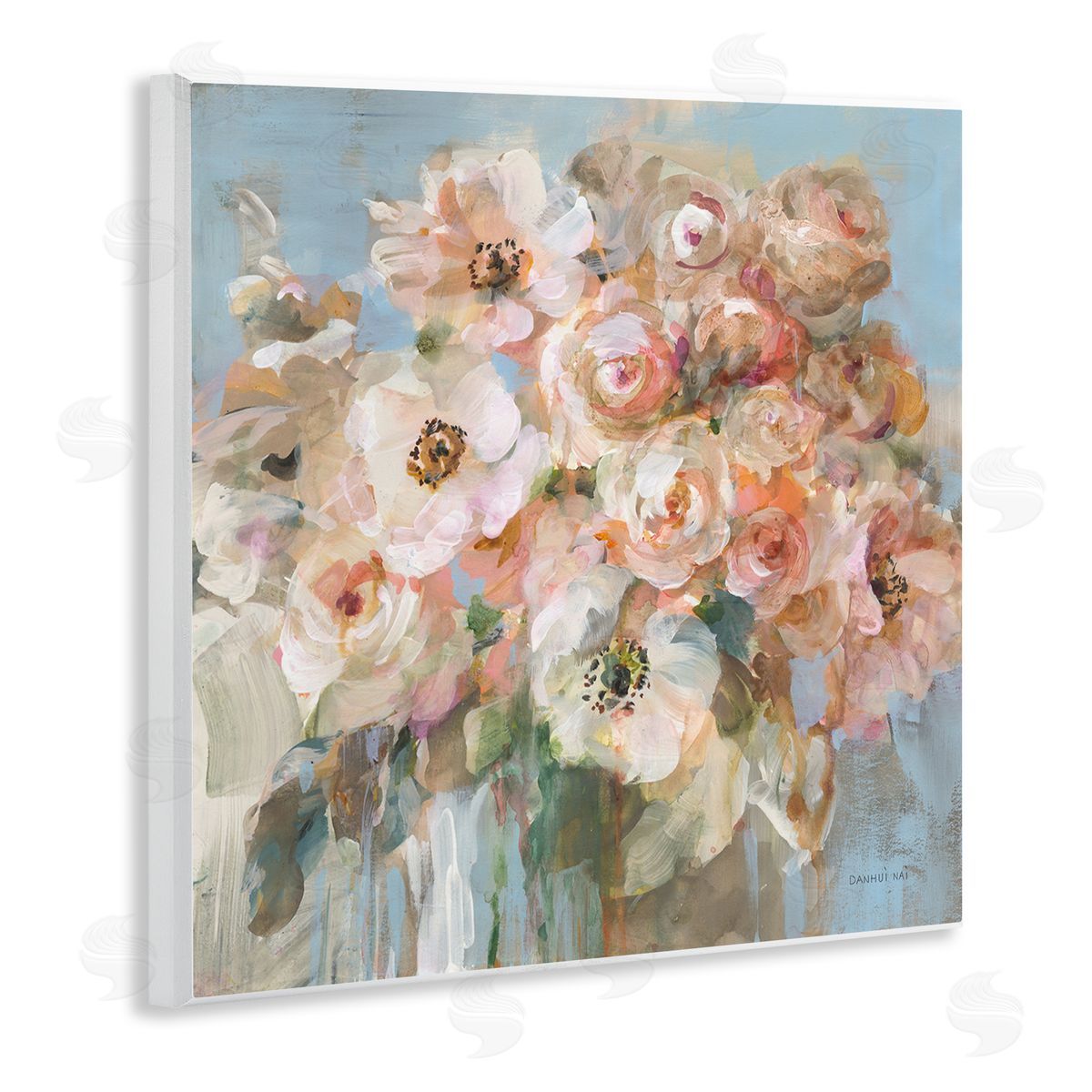 Blushing Bouquet Pink White Floral Wood Plaque Wall Art, Home Decor by Danhui Nai