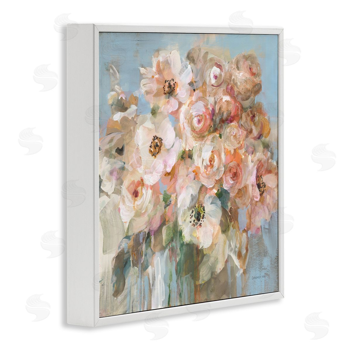Blushing Bouquet Pink White Floral White Frame Print Wall Art, Home Decor by Danhui Nai