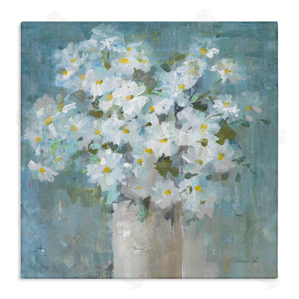 White Daisy Blooms Abstract Flowers Canvas Wall Art, Home Decor by Danhui Nai