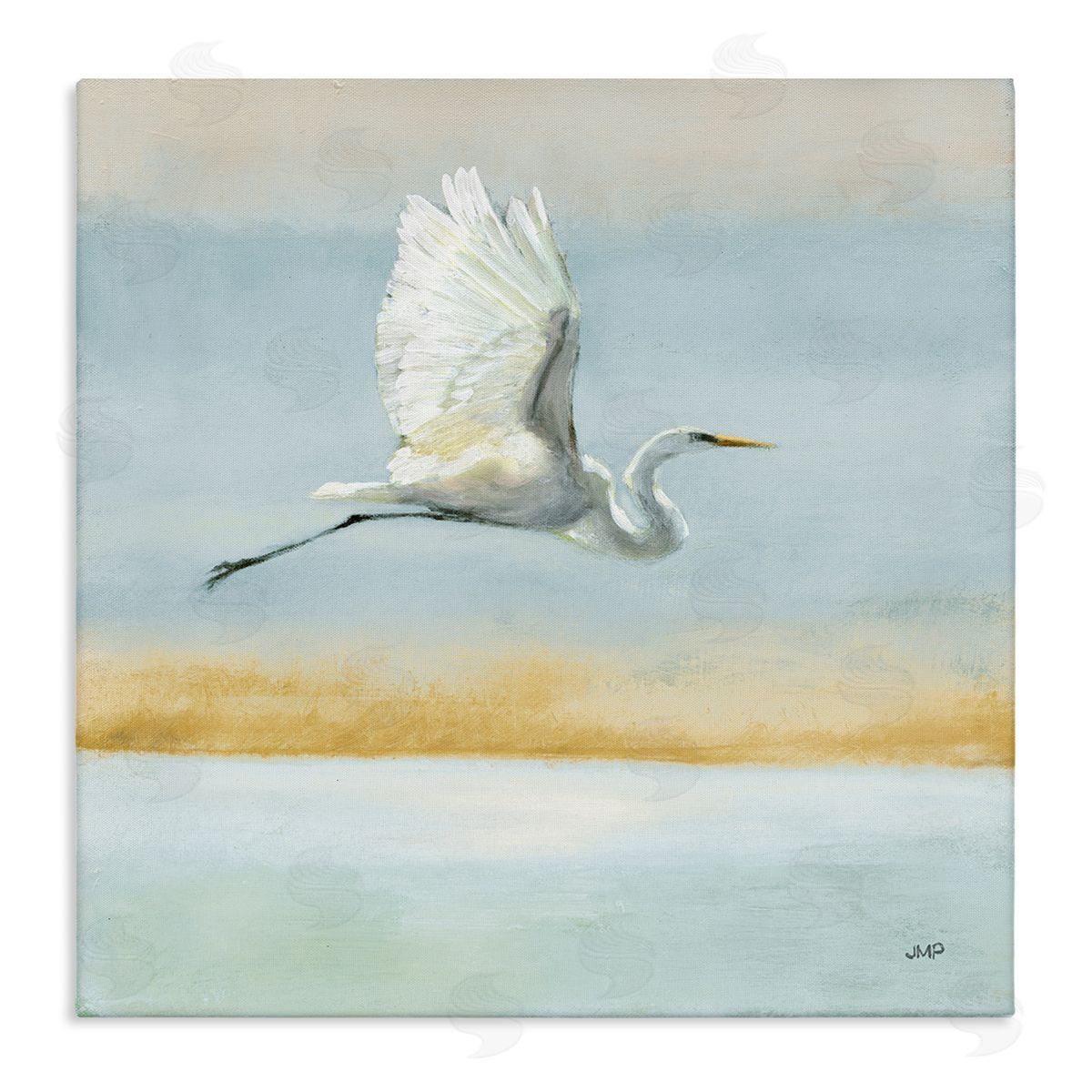 Julia Purinton Egret Bird Flying Ocean Breeze Stretched Canvas Wall Art Print