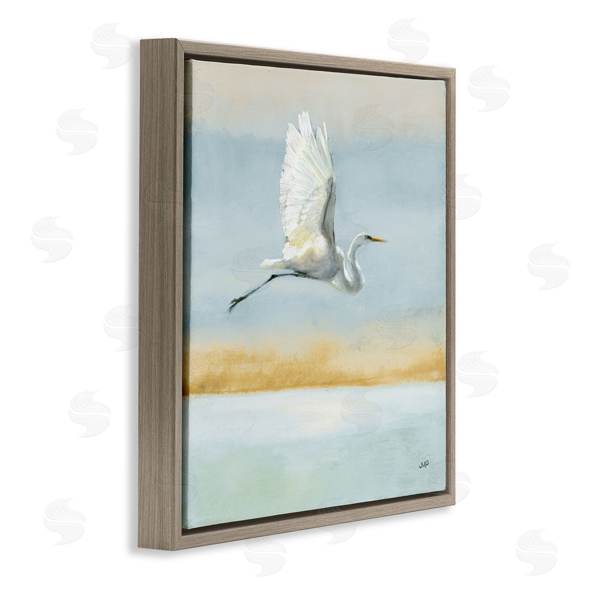 Julia Purinton Egret Bird Flying Ocean Breeze Brown Floating Frame Canvas Wall Art Print
