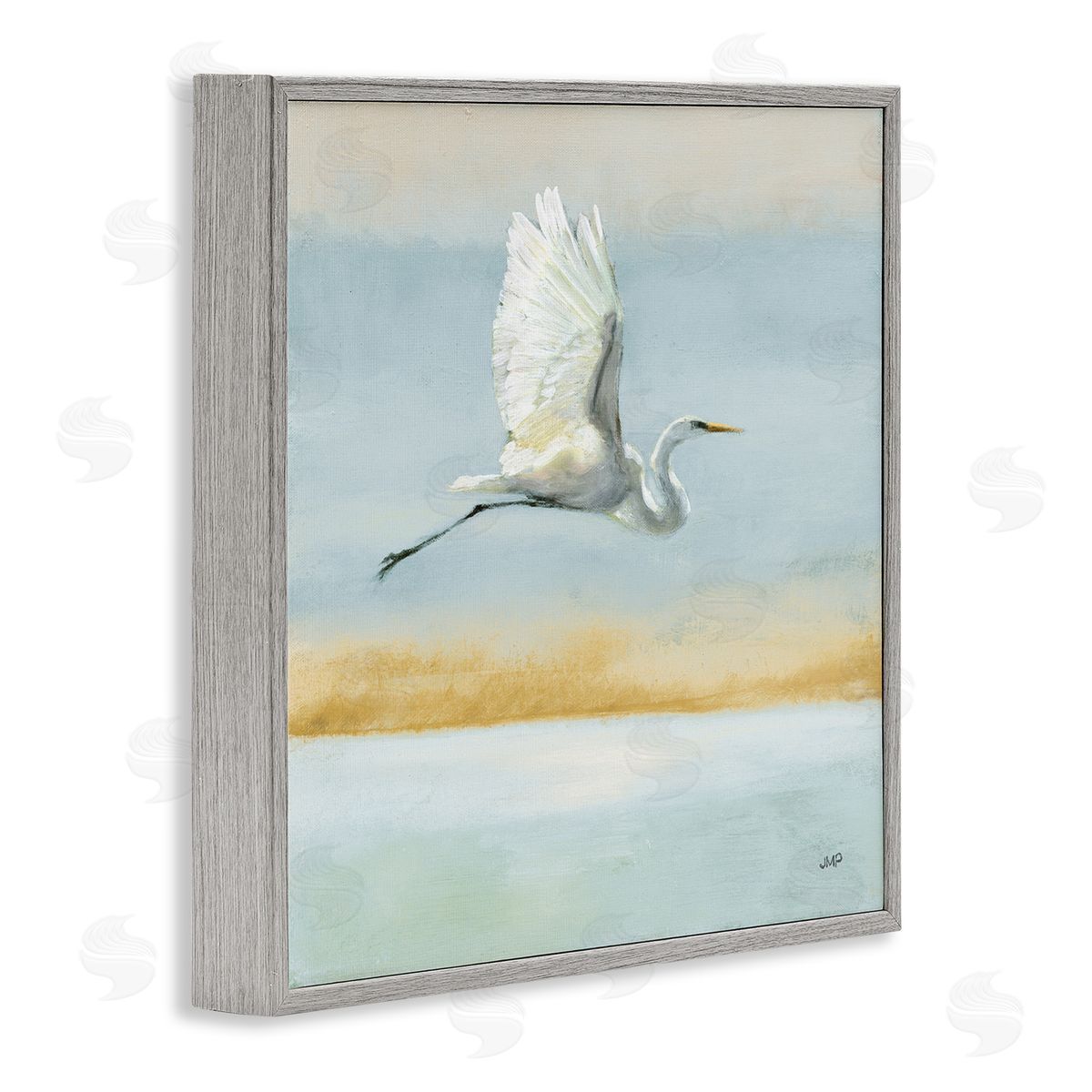 Julia Purinton Egret Bird Flying Ocean Breeze Gray Framed Glicee Wall Art Print