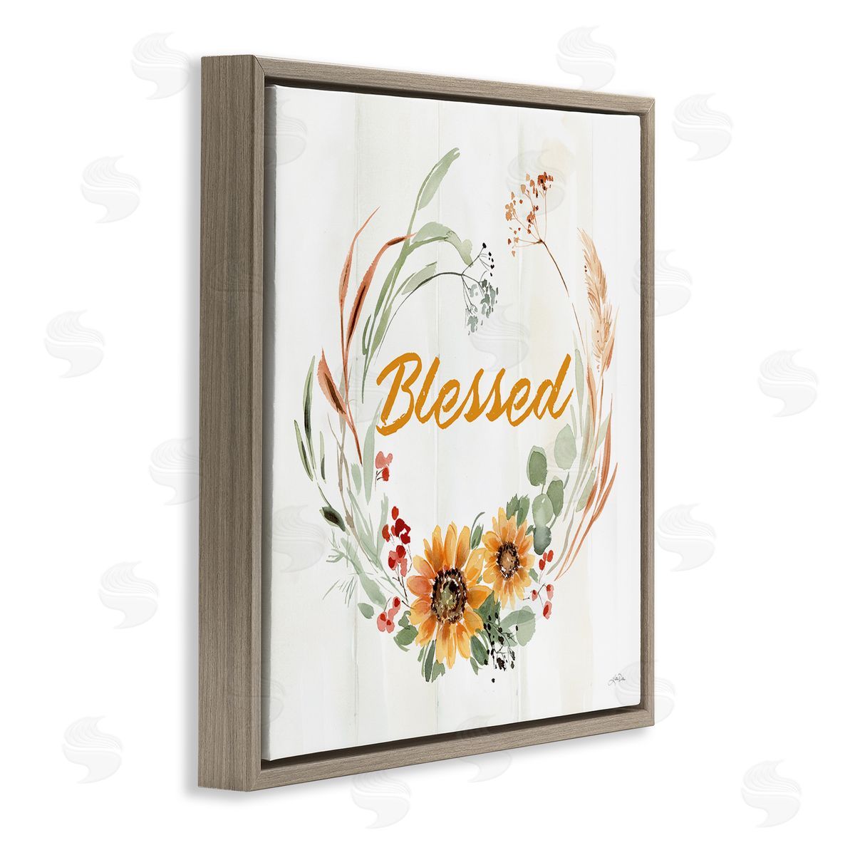 Katrina Pete Blessed Farmhouse Wreath Phrase Brown Floating Frame Canvas Wall Art Print