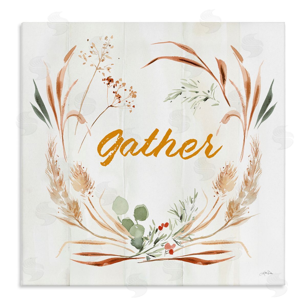 Katrina Pete Gather Phrase Herbs Wreath Stretched Canvas Wall Art Print