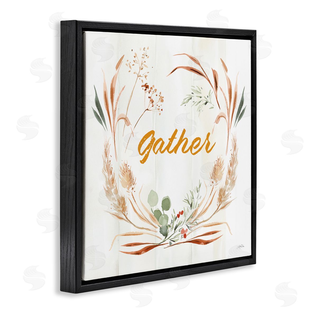 Katrina Pete Gather Phrase Herbs Wreath Black Floating Frame Canvas Wall Art Print