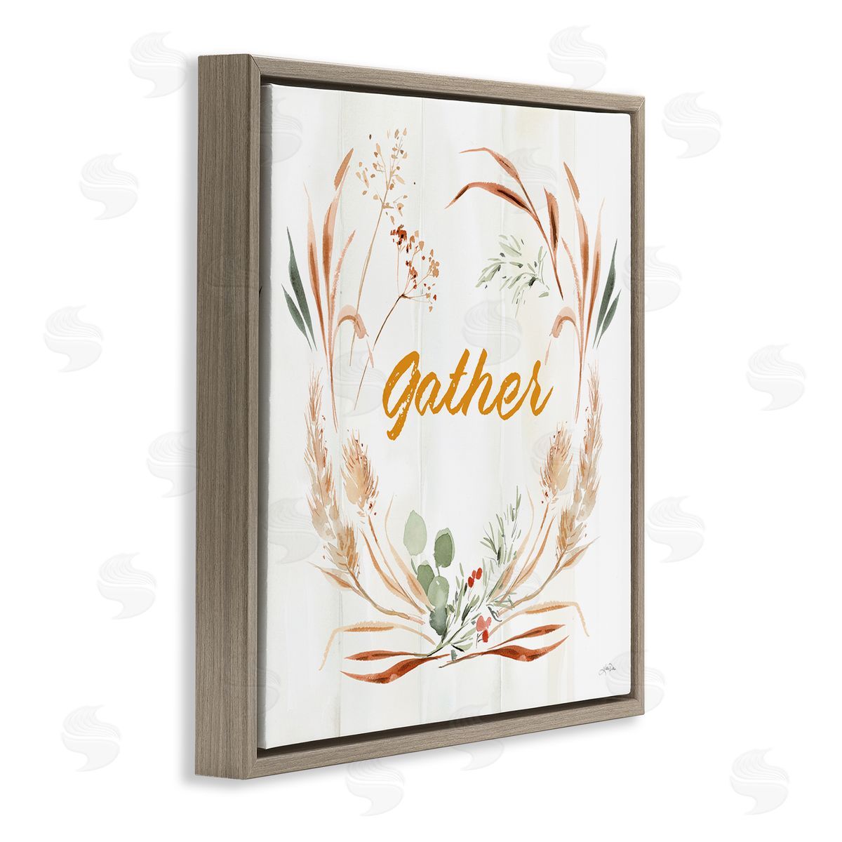 Katrina Pete Gather Phrase Herbs Wreath Brown Floating Frame Canvas Wall Art Print