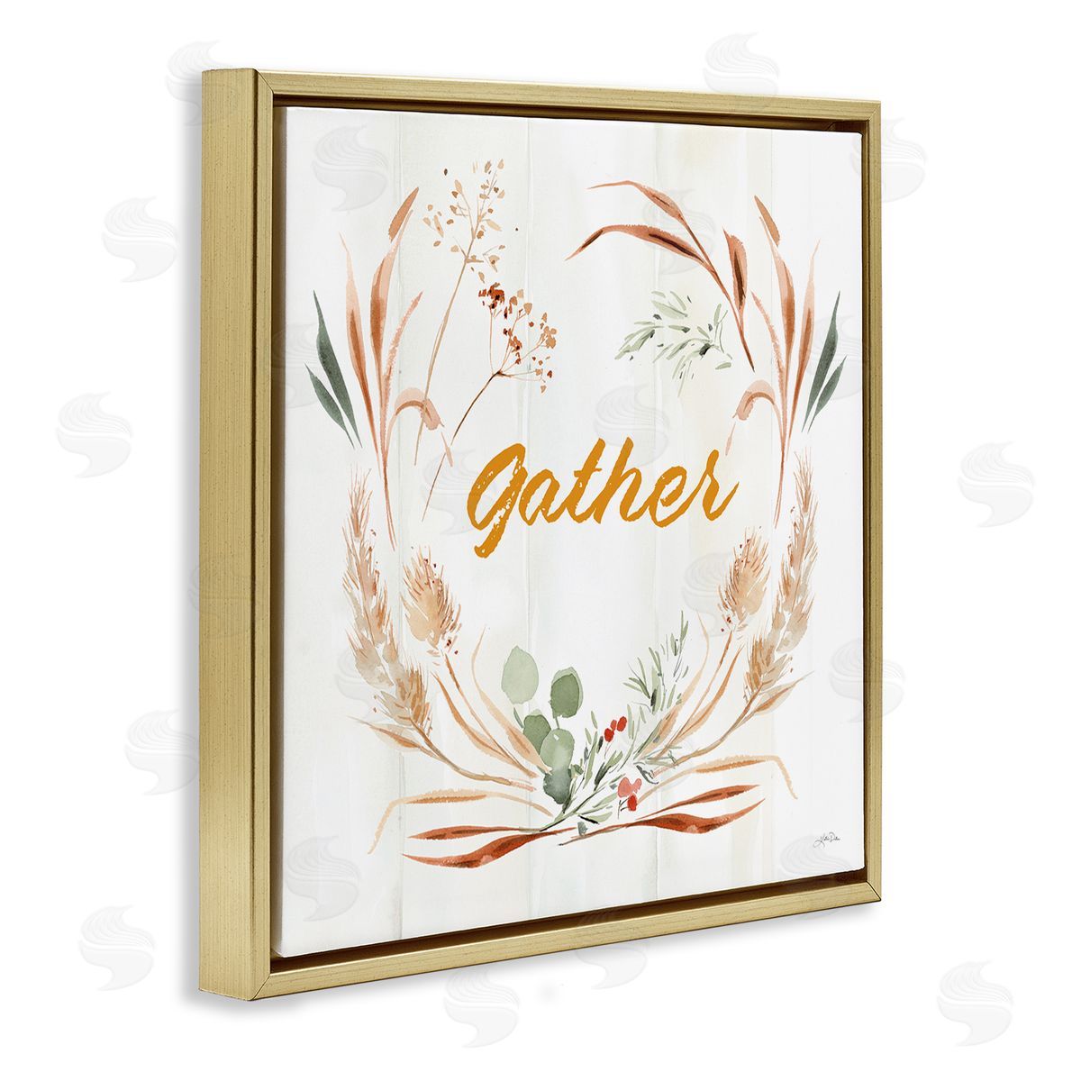 Katrina Pete Gather Phrase Herbs Wreath Gold Floating Frame Canvas Wall Art Print