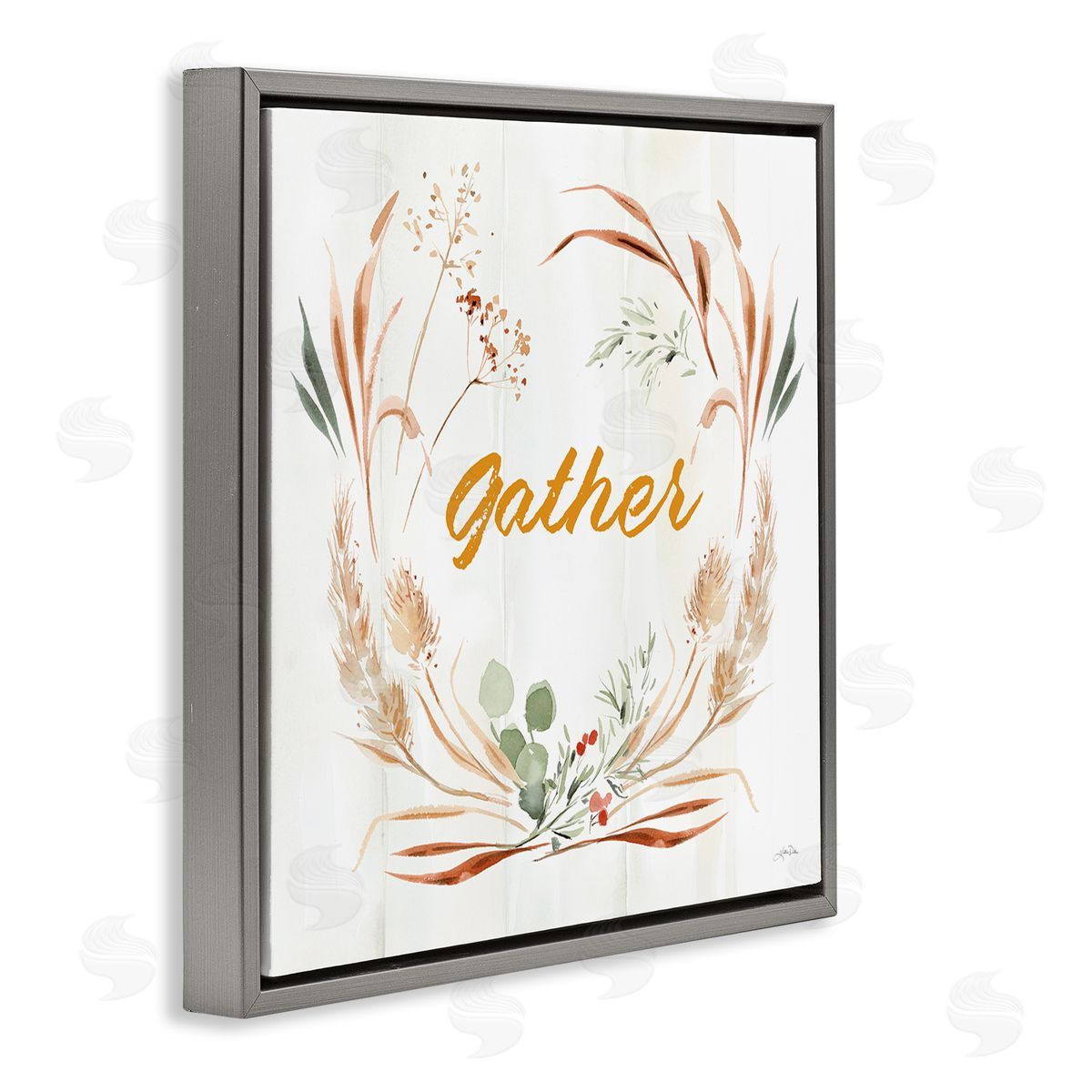 Katrina Pete Gather Phrase Herbs Wreath Gray Floating Frame Canvas Wall Art Print