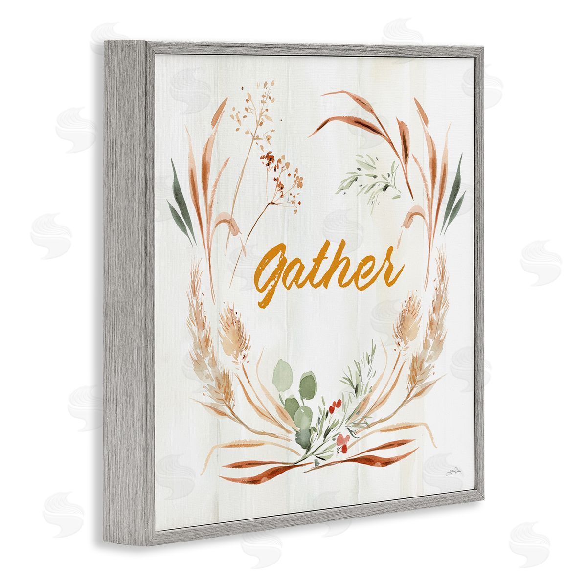 Katrina Pete Gather Phrase Herbs Wreath Gray Framed Glicee Wall Art Print