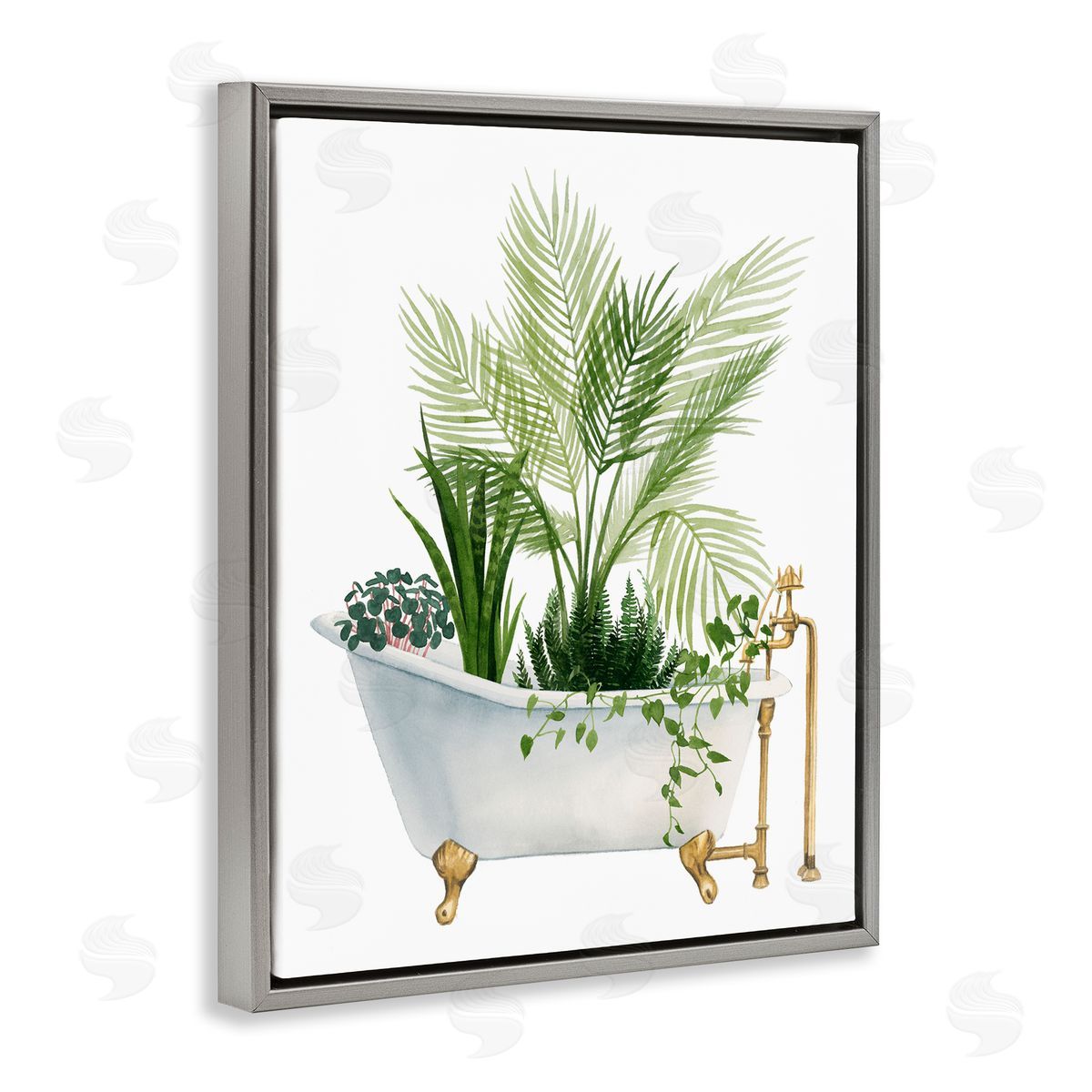 Various Plants Greenery Vintage Tub Grey Floating Frame Canvas Wall Art, Home Decor by Grace Popp