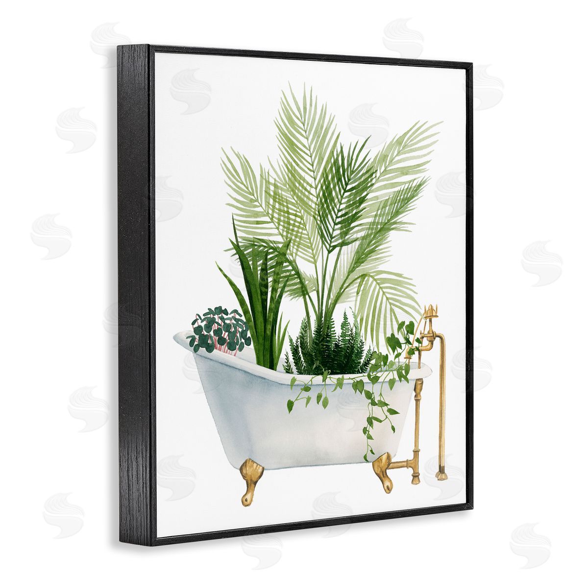 Various Plants Greenery Vintage Tub Black Frame Print Wall Art, Home Decor by Grace Popp