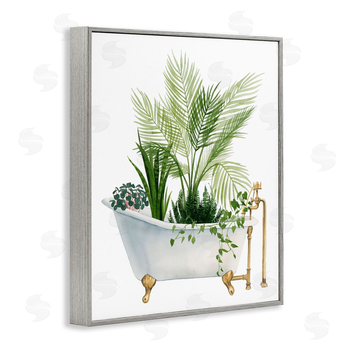 Various Plants Greenery Vintage Tub Grey Frame Print Wall Art, Home Decor by Grace Popp