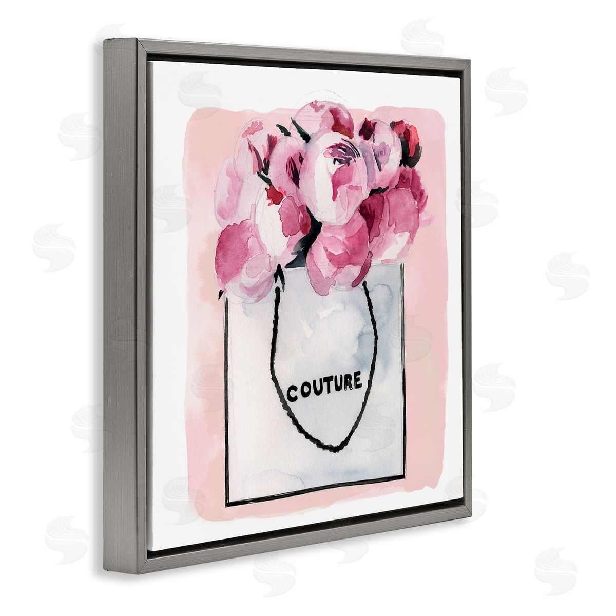Jennifer Paxton Parker Blooming Pink Peonies Glam Arrangement Gray Floating Frame Canvas Wall Art Print
