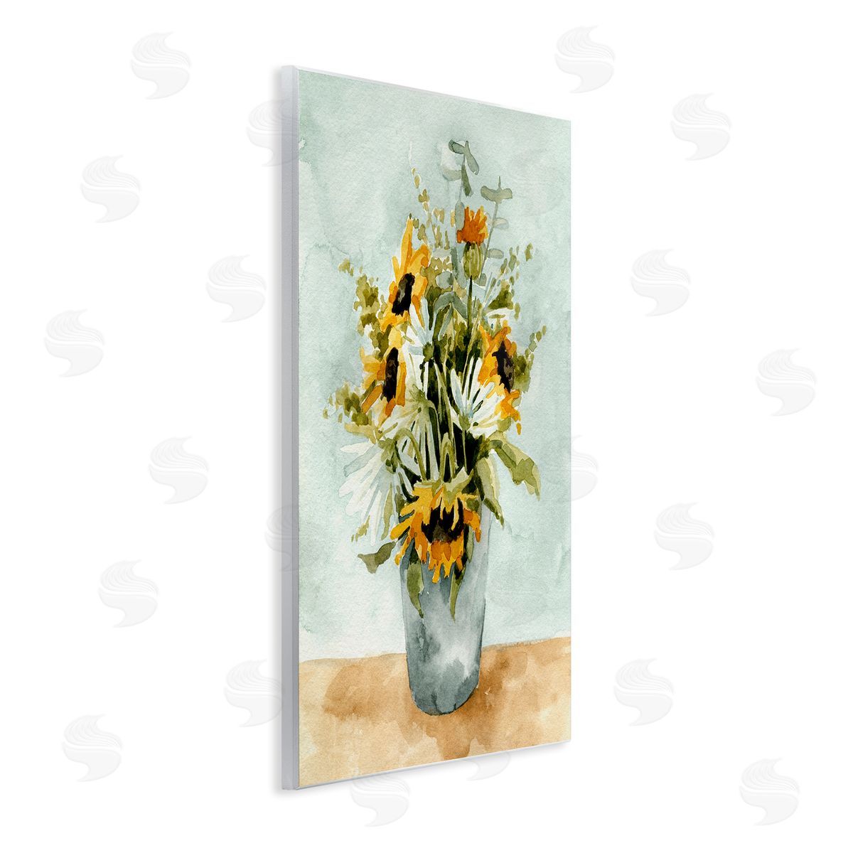 Sunflower Blossom Watercolor Detail Wood Plaque Wall Art, Home Decor by Emma Caroline