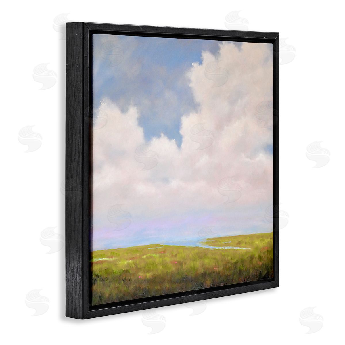 Catherine Andersen Cloudy Countryside Bay Inlet Stream Black Floating Frame Canvas Wall Art Print