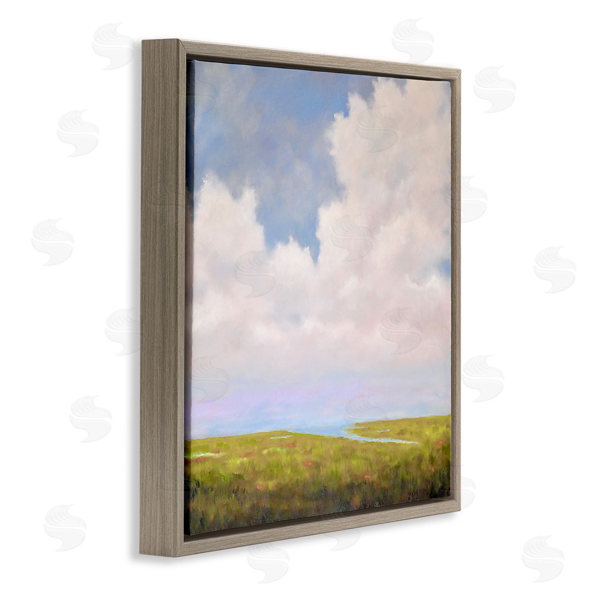 Catherine Andersen Cloudy Countryside Bay Inlet Stream Brown Floating Frame Canvas Wall Art Print