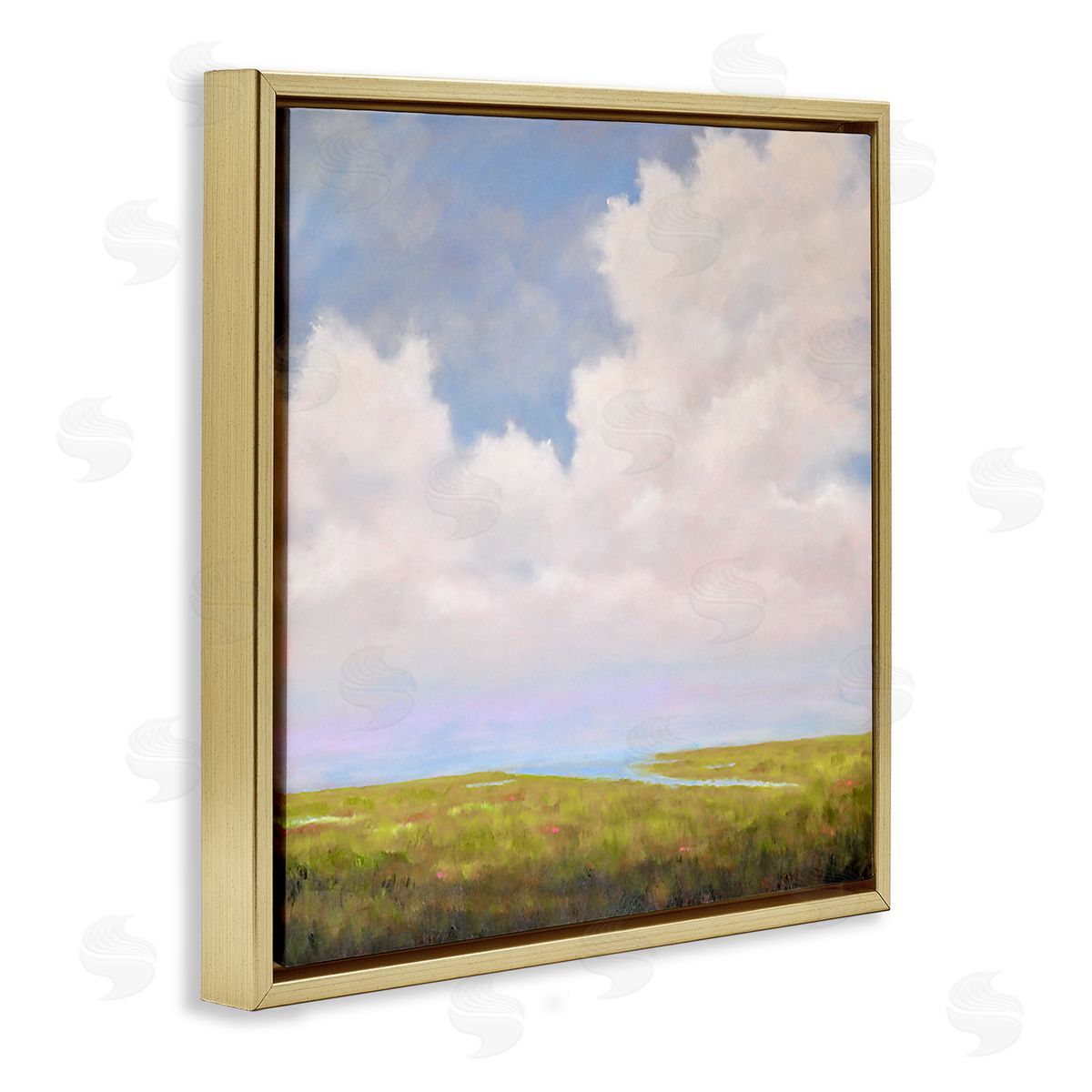 Catherine Andersen Cloudy Countryside Bay Inlet Stream Gold Floating Frame Canvas Wall Art Print