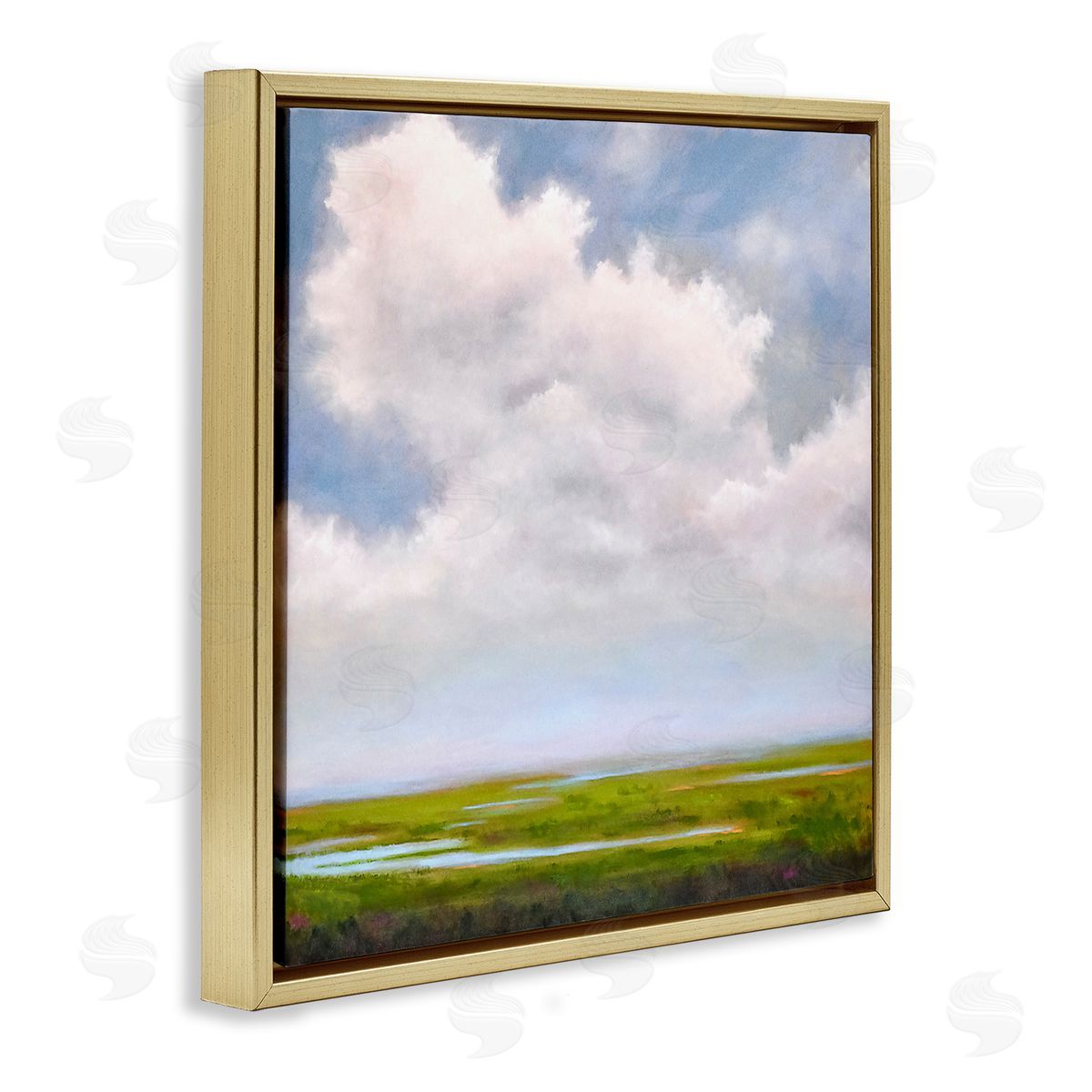 Catherine Andersen Panoramic Meadow Horizon Clouds Gold Floating Frame Canvas Wall Art Print