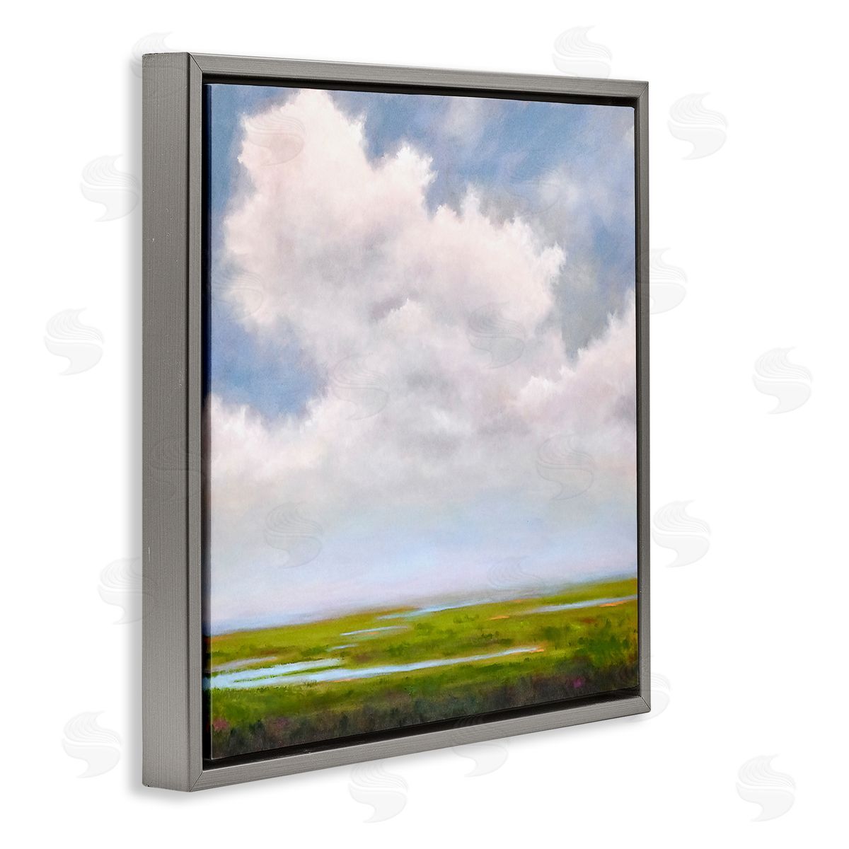 Catherine Andersen Panoramic Meadow Horizon Clouds Gray Floating Frame Canvas Wall Art Print
