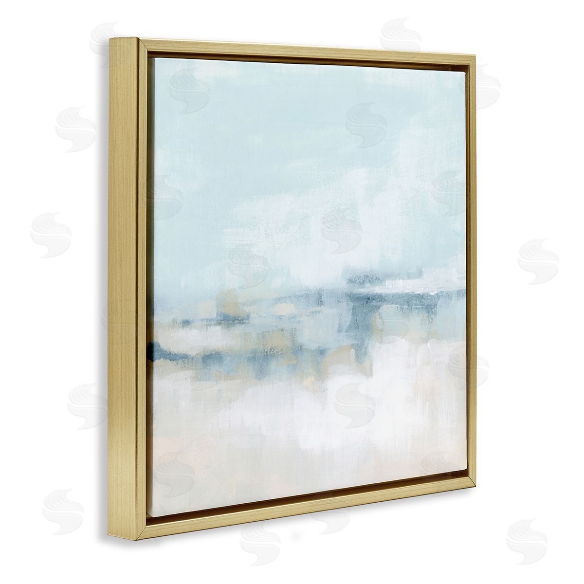 Abstract Cloudy Landscape Blue Fog Gold Floating Frame Canvas Wall Art, Home Decor by June Erica Vess