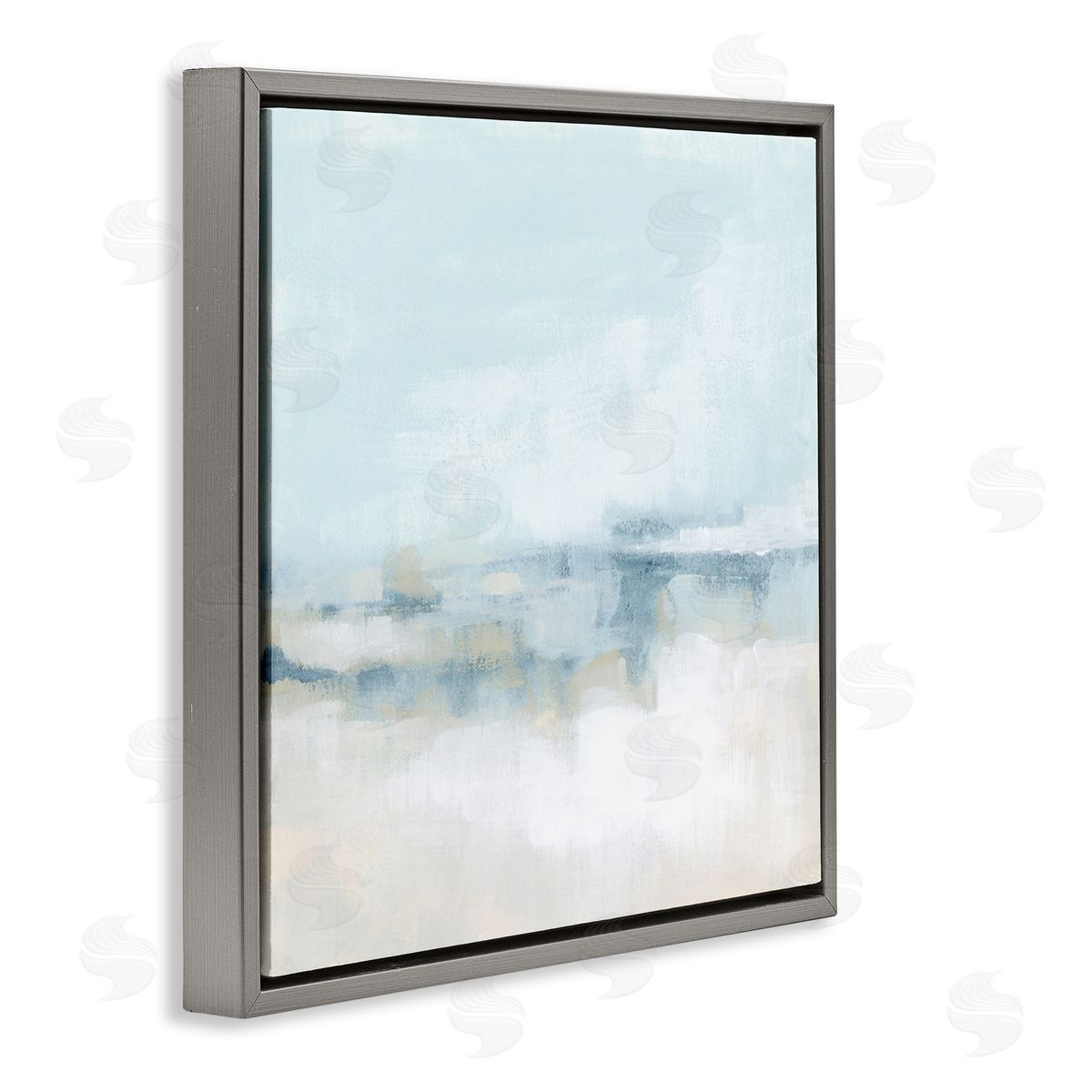 Abstract Cloudy Landscape Blue Fog Grey Floating Frame Canvas Wall Art, Home Decor by June Erica Vess