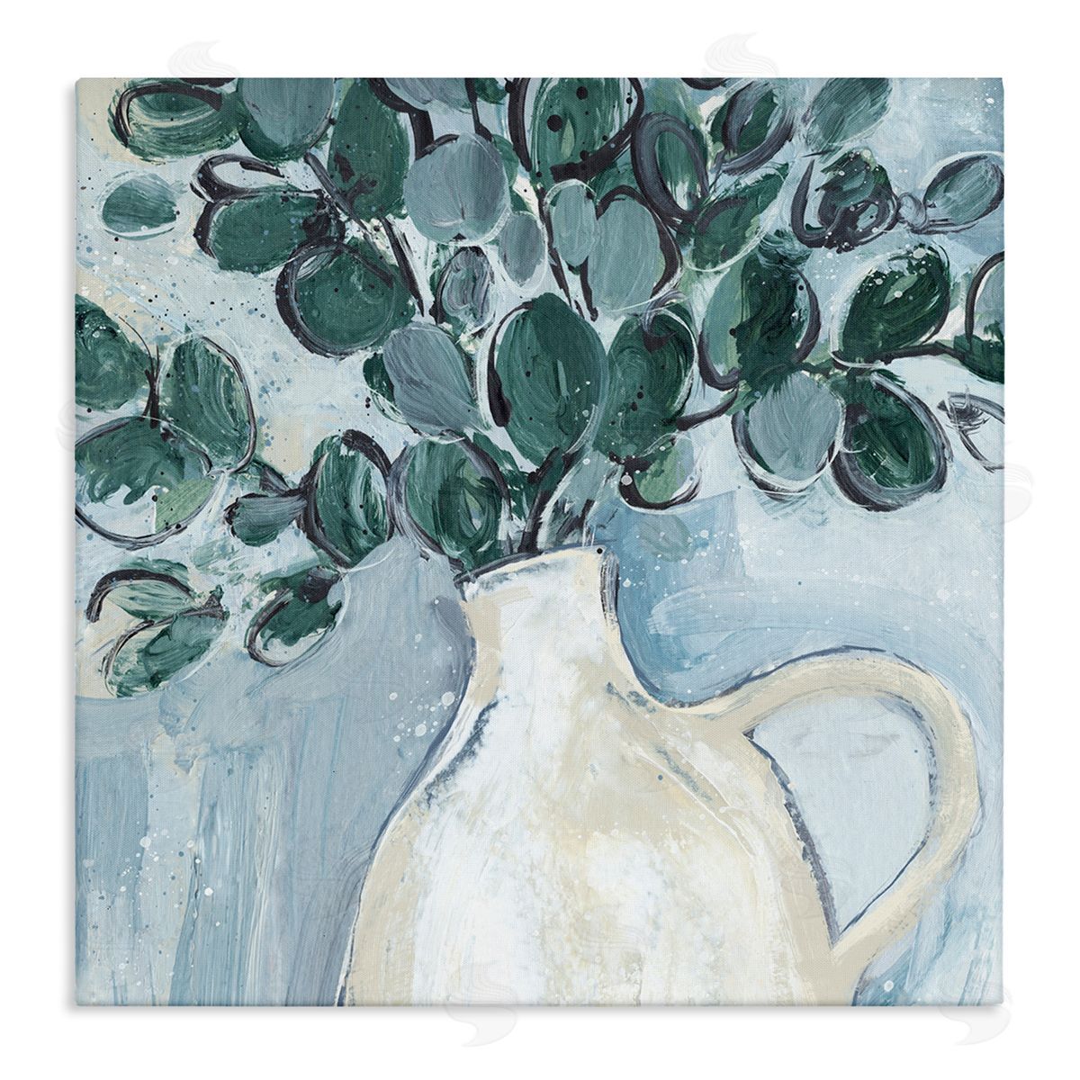 Annie Warren Modern Eucalyptus Plant Leaves Jug Vase Stretched Canvas Wall Art Print