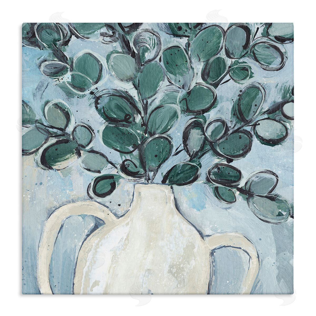 Annie Warren Contemporary Eucalyptus Herb Plant Vase Stretched Canvas Wall Art Print