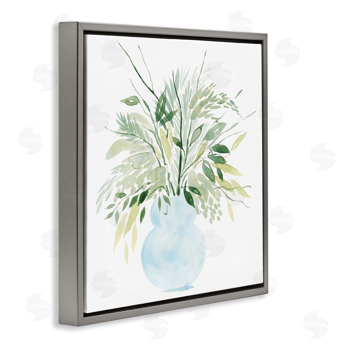 Grace Popp Delicate Layered Greenery Plants Vase Gray Floating Frame Canvas Wall Art Print