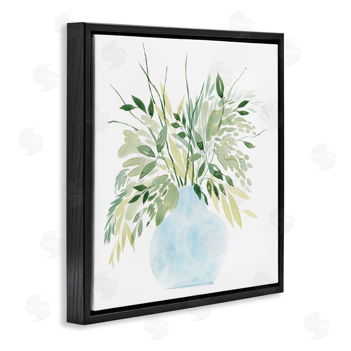 Grace Popp Layered Watercolor Style Plant Leaves Black Floating Frame Canvas Wall Art Print