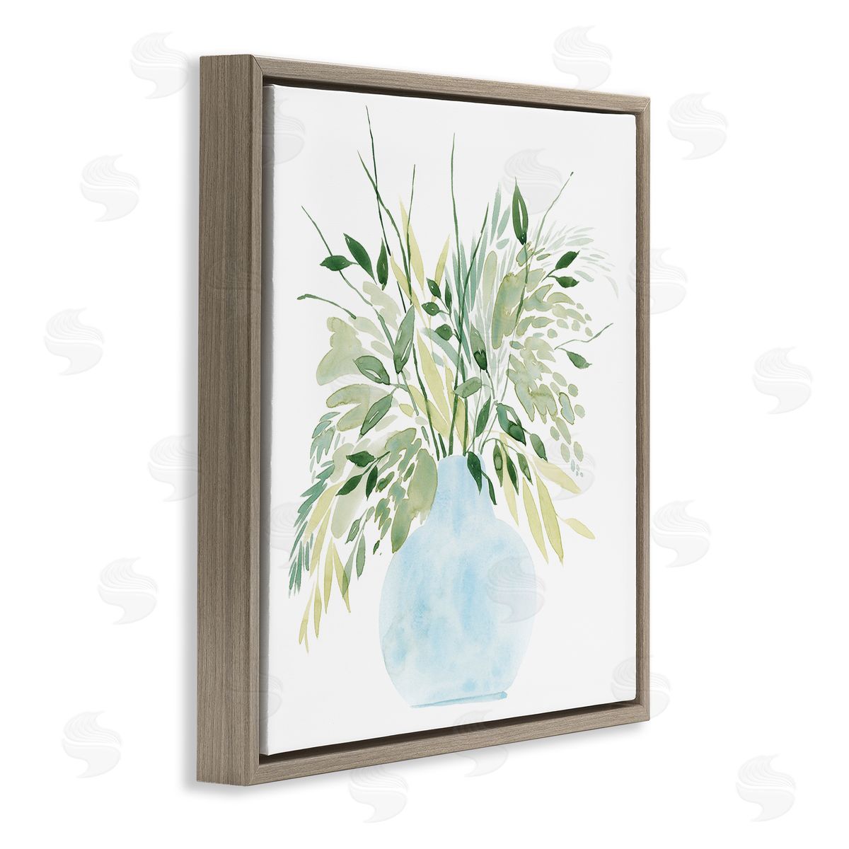 Grace Popp Layered Watercolor Style Plant Leaves Brown Floating Frame Canvas Wall Art Print