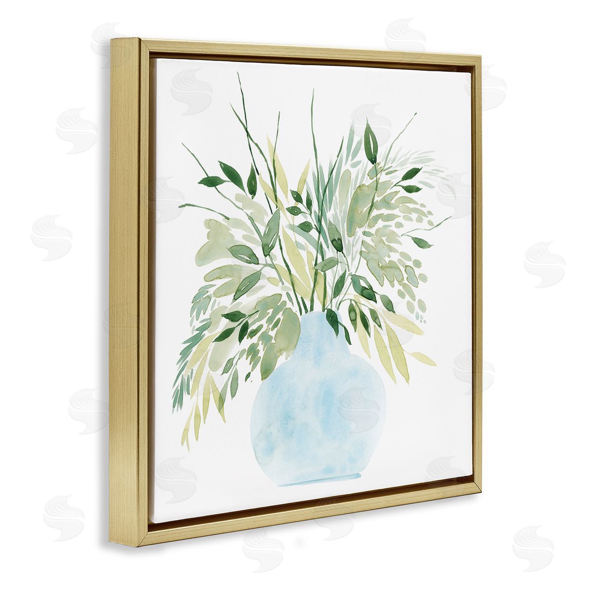Grace Popp Layered Watercolor Style Plant Leaves Gold Floating Frame Canvas Wall Art Print
