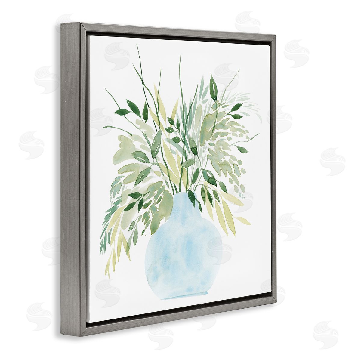 Grace Popp Layered Watercolor Style Plant Leaves Gray Floating Frame Canvas Wall Art Print