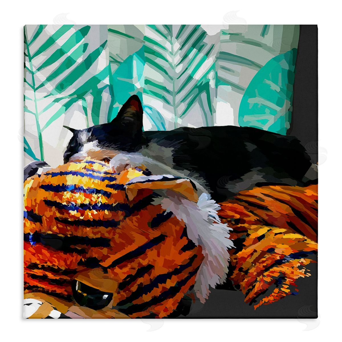 Emily Kalina Cuddling Cat Cozy Relaxing Pet  Stretched Canvas Wall Art Print