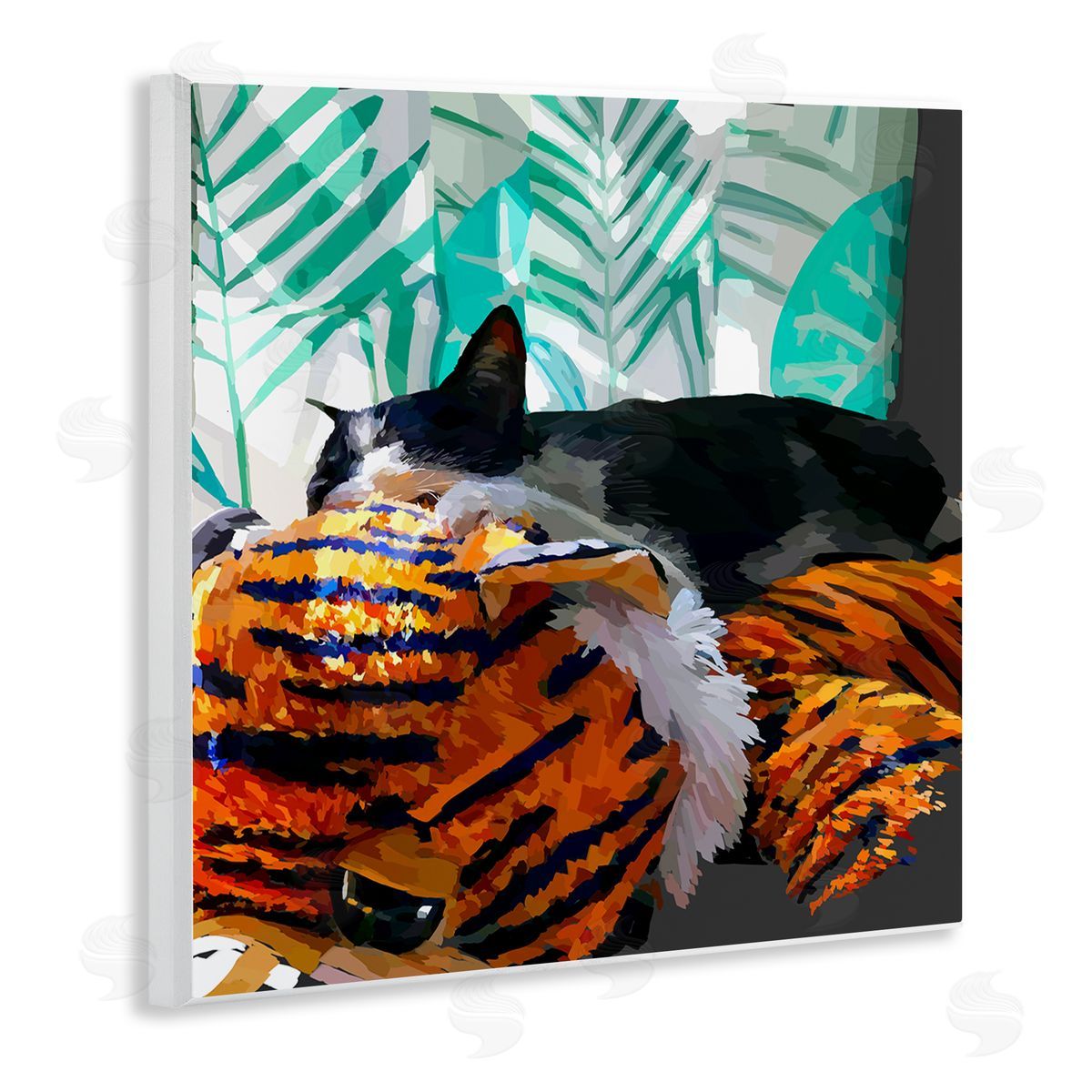 Emily Kalina Cuddling Cat Cozy Relaxing Pet  Wooden Wall Plaque Art Print