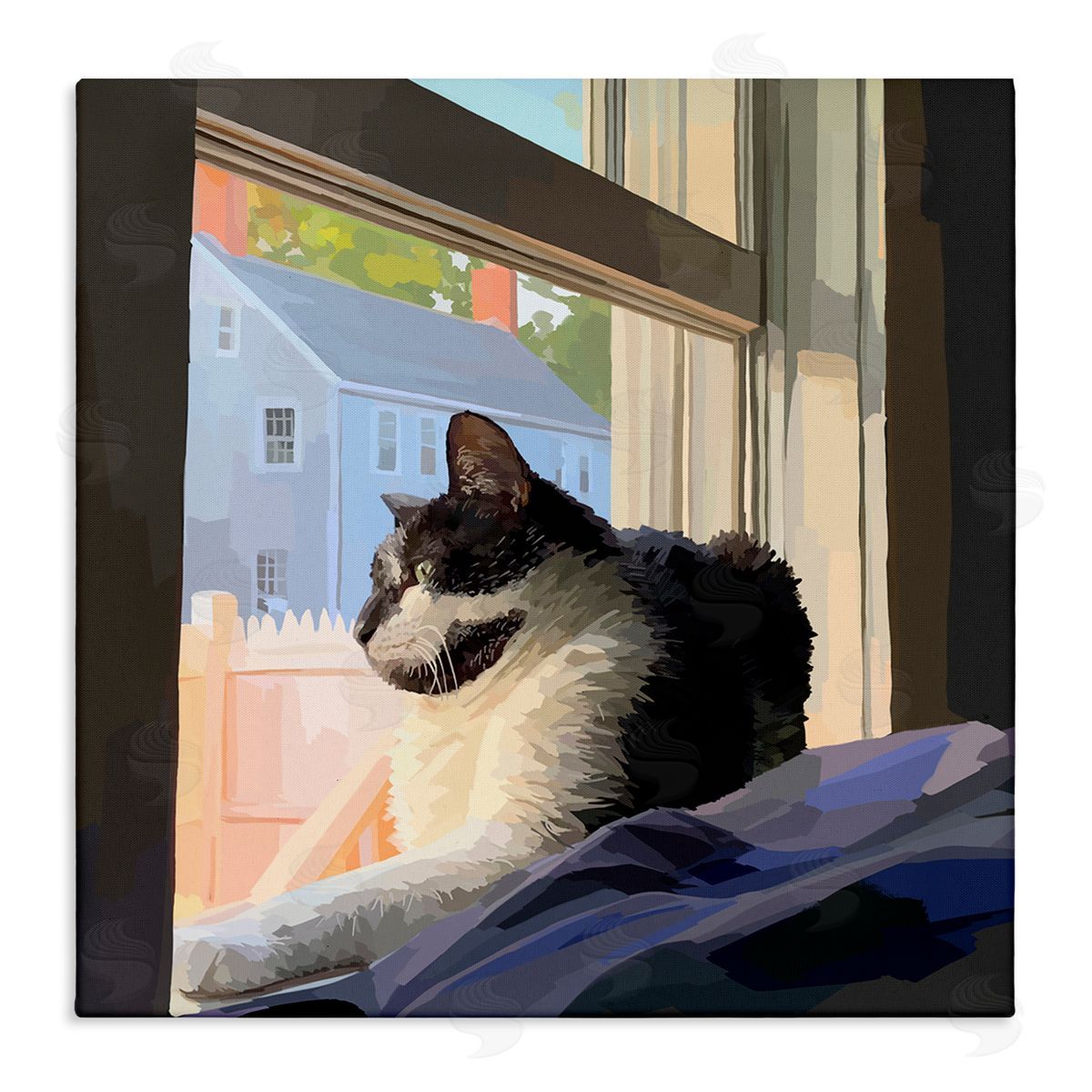 Emily Kalina Warm Sunlit Cat Neighborhood Windowsill Stretched Canvas Wall Art Print