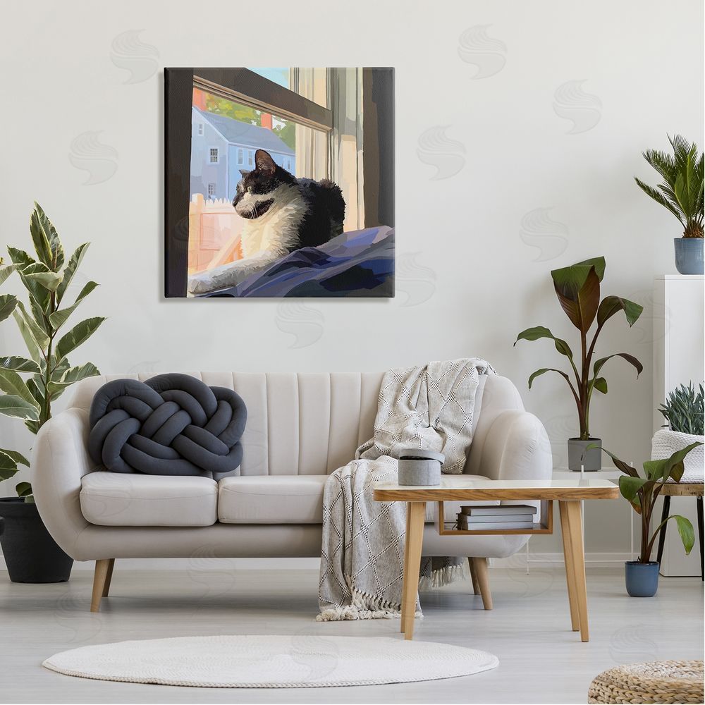 Emily Kalina Warm Sunlit Cat Neighborhood Windowsill Canvas Wall Art in Room