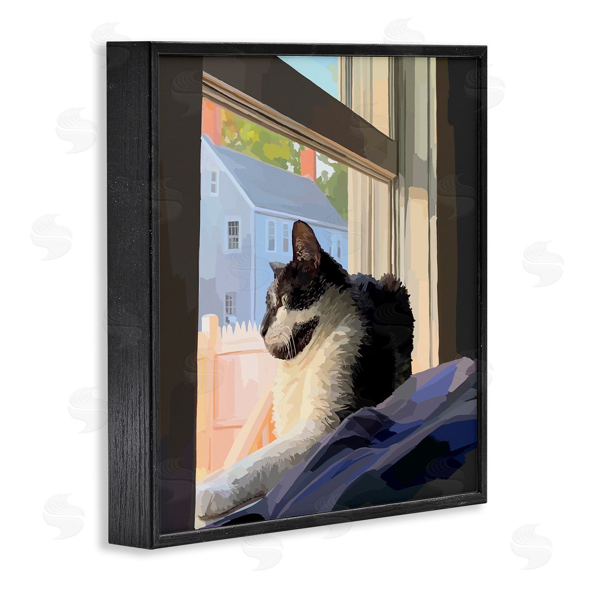 Emily Kalina Warm Sunlit Cat Neighborhood Windowsill Black Framed Glicee Wall Art Print