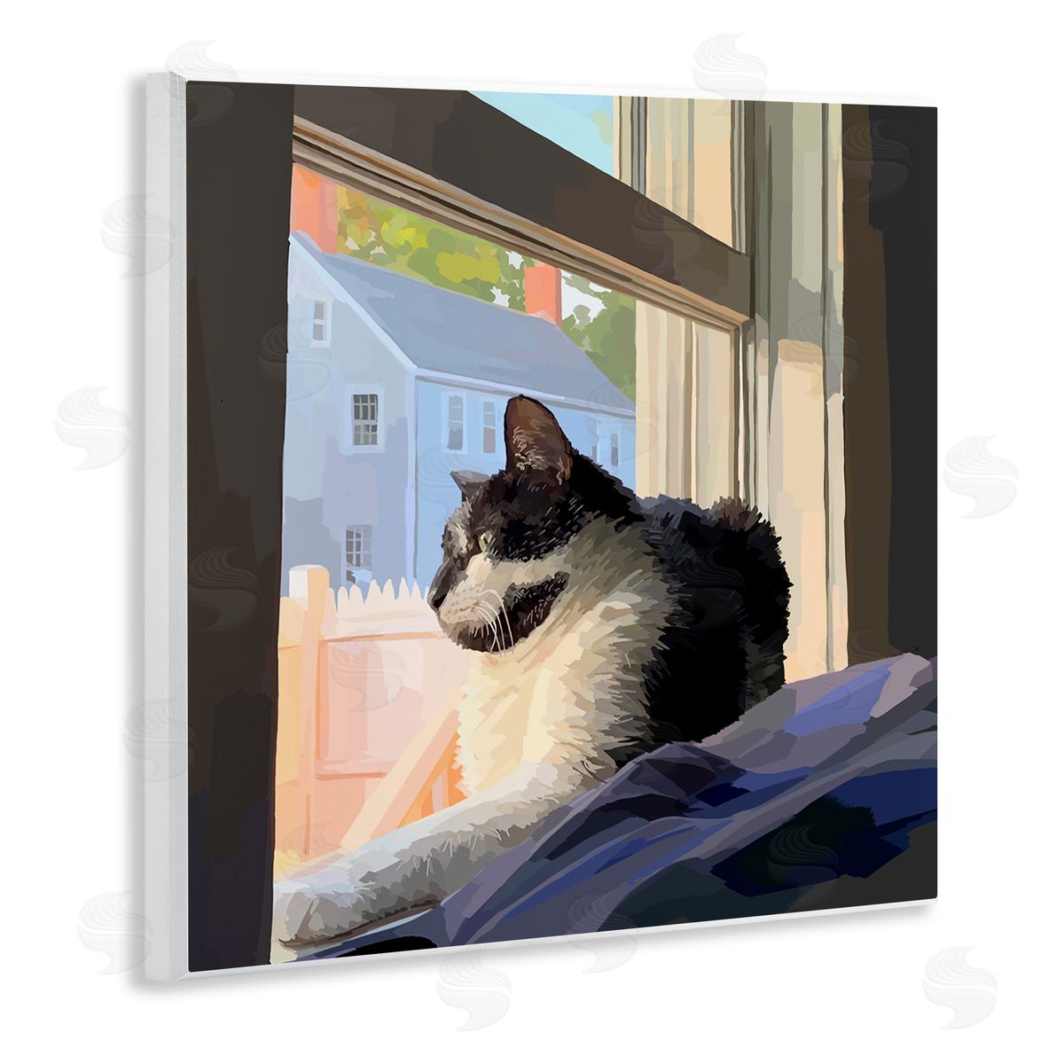 Emily Kalina Warm Sunlit Cat Neighborhood Windowsill Wooden Wall Plaque Art Print