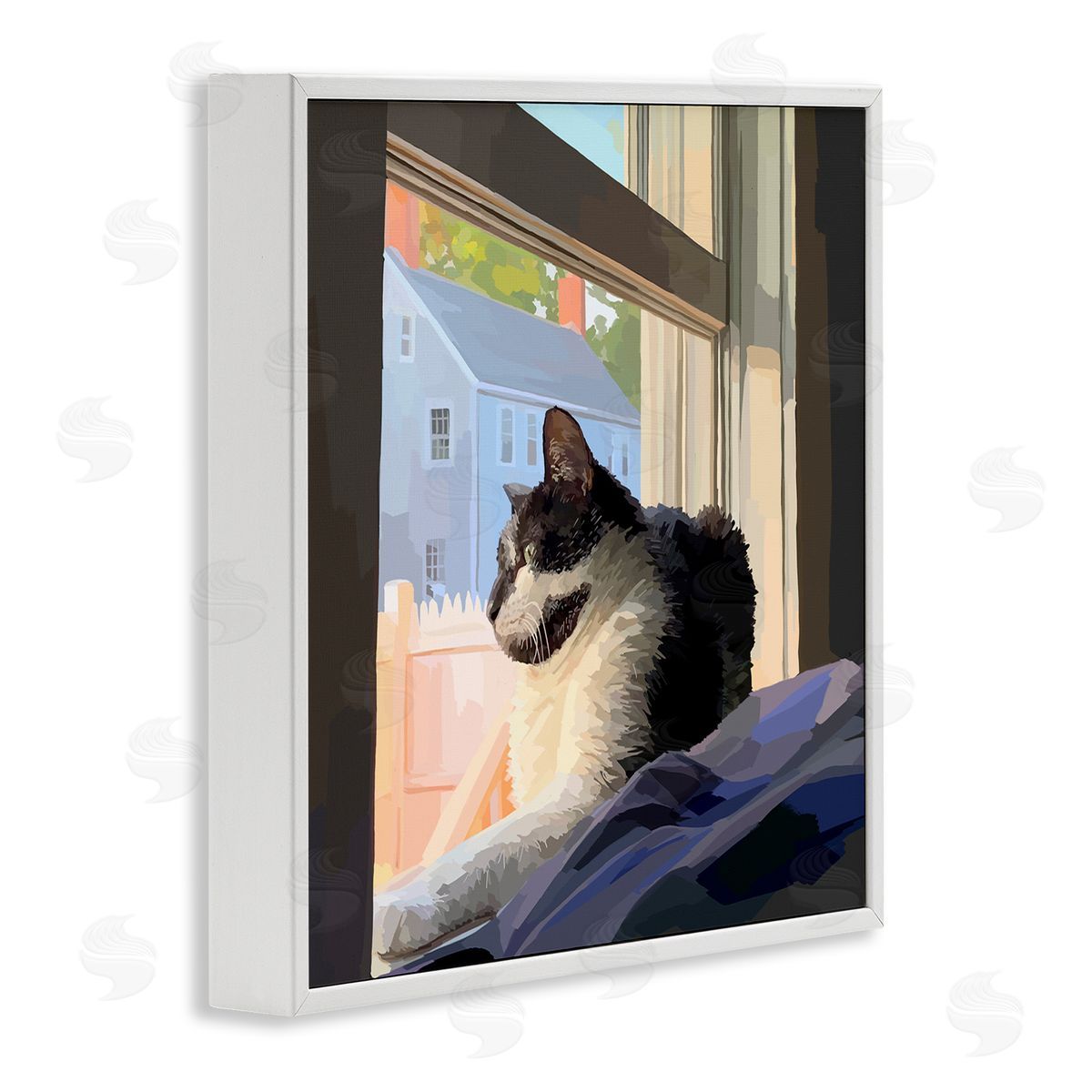 Emily Kalina Warm Sunlit Cat Neighborhood Windowsill White Framed Glicee Wall Art Print